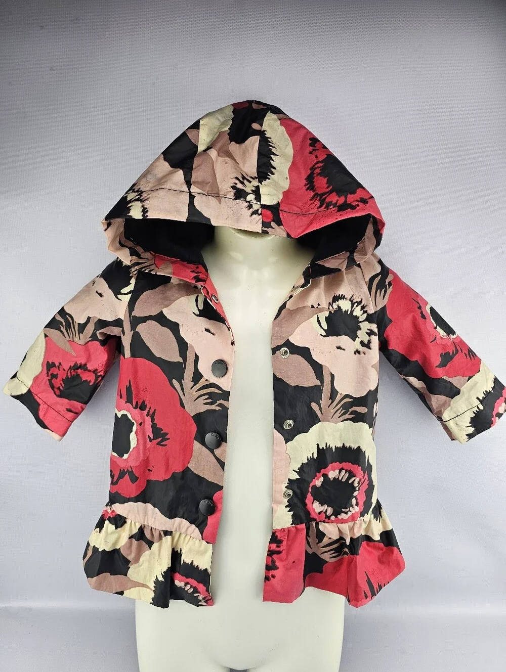 Baby Gap Pink Floral Hooded Vintage Rain Jacket Toddler Baby Girl 18-24mo.